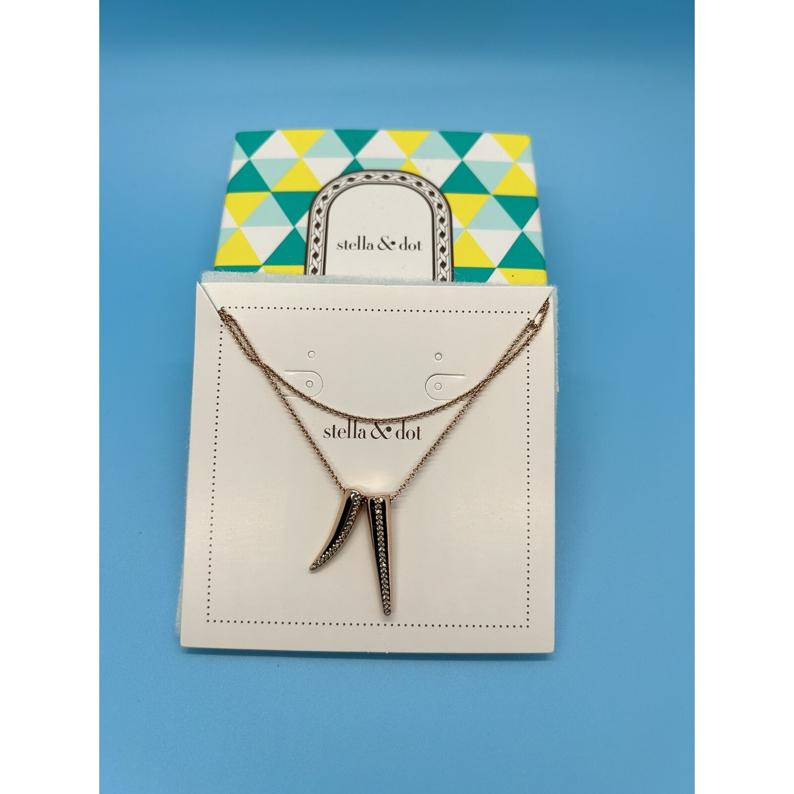 Stella & Dot Double Pave Horn Pendant-Rose Gold Brand New In Original Box